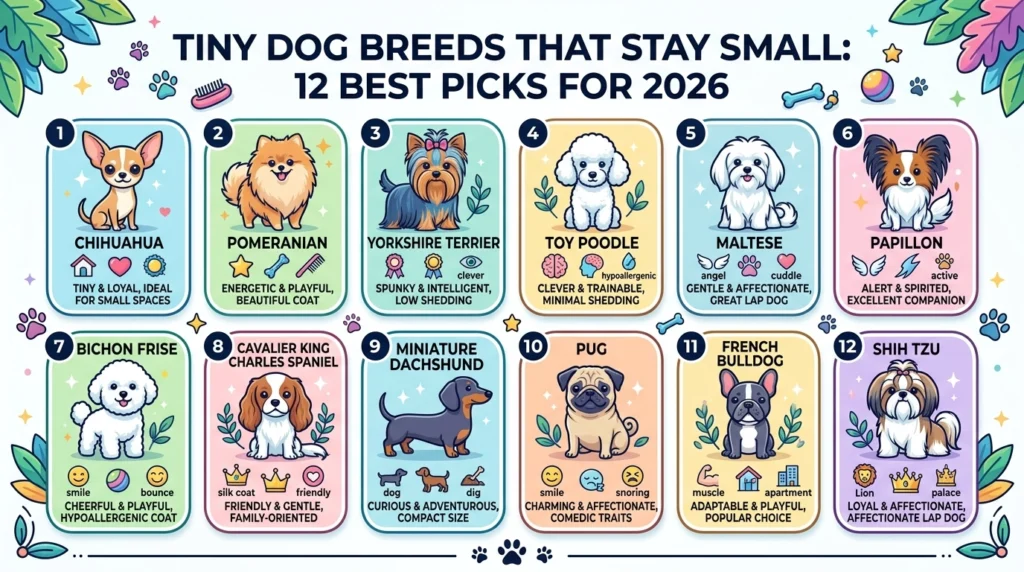 tiny dog breeds that stay small including chihuahua yorkie and pomeranian
