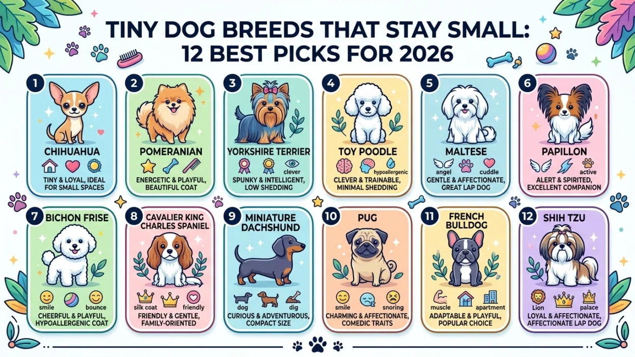 tiny dog breeds that stay small including chihuahua yorkie and pomeranian
