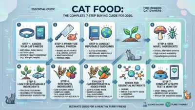 Healthy cat eating cat food from a bowl at home