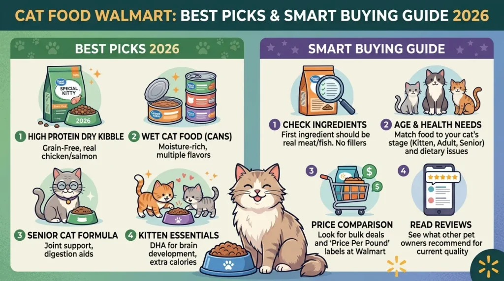 Best cat food at Walmart top brands displayed on store shelves