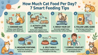 how much cat food per day guide with cat bowl and measuring cup