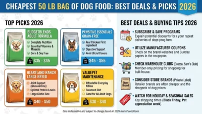 Cheapest 50 lb bag of dog food options displayed on store shelf