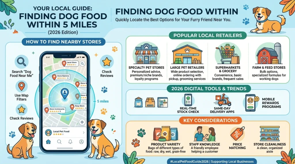 Dog food near me within 5 mi owner shopping at local pet store