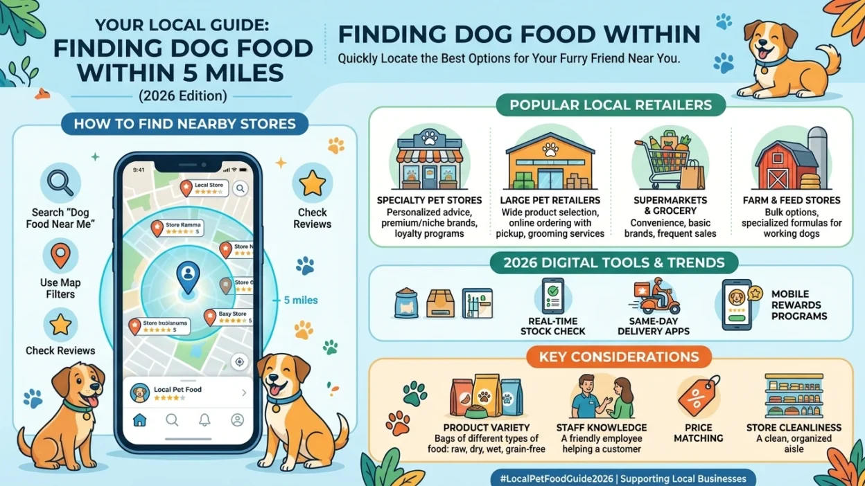 Dog food near me within 5 mi owner shopping at local pet store