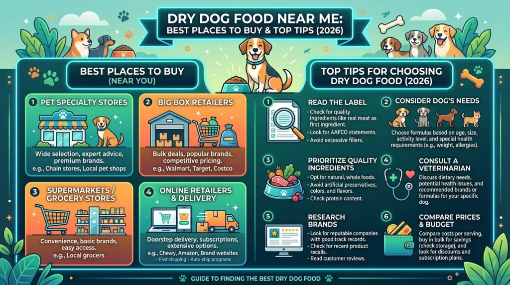 Person finding dry dog food near me at a local pet store aisle