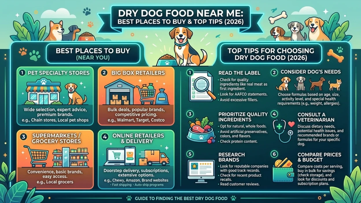 Person finding dry dog food near me at a local pet store aisle