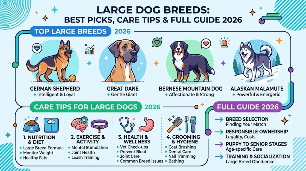 Large dog breeds sitting together outdoors showing size and variety