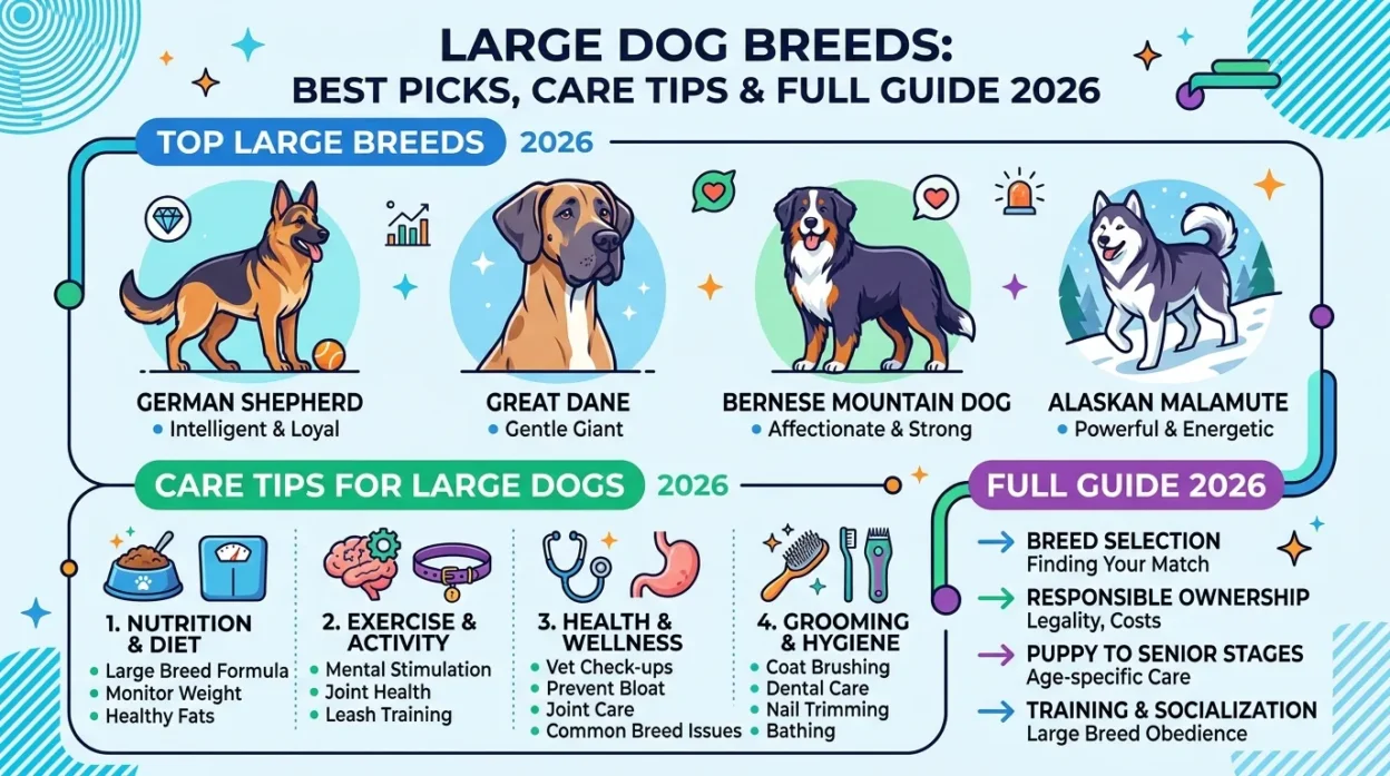 Large dog breeds sitting together outdoors showing size and variety