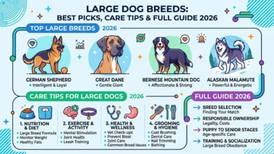 Large dog breeds sitting together outdoors showing size and variety