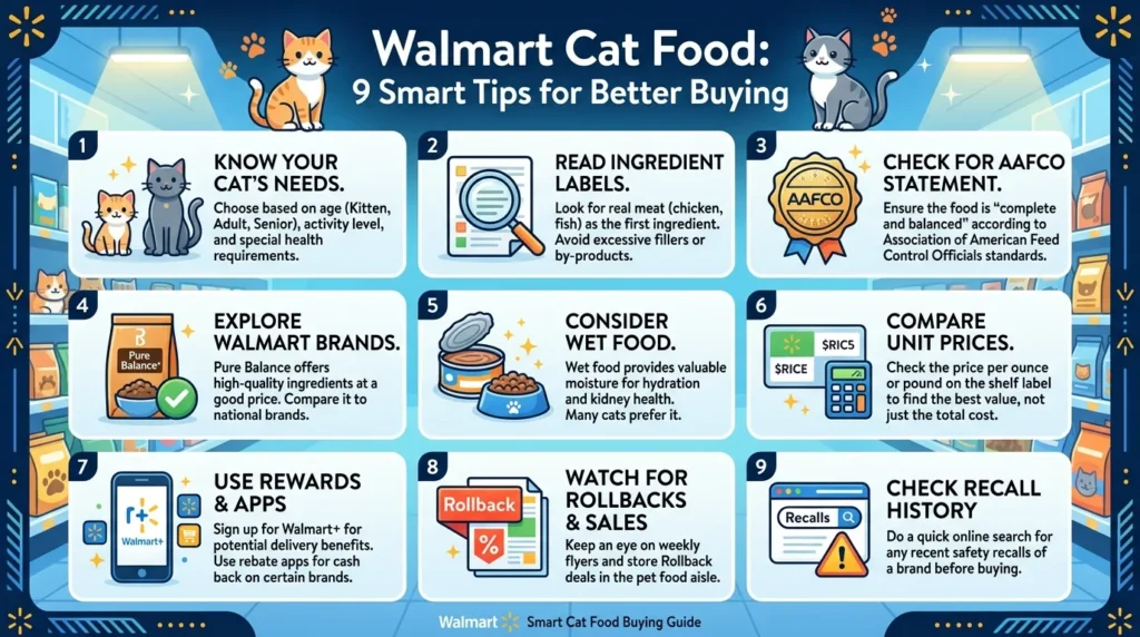Walmart cat food buying guide with wet and dry food options