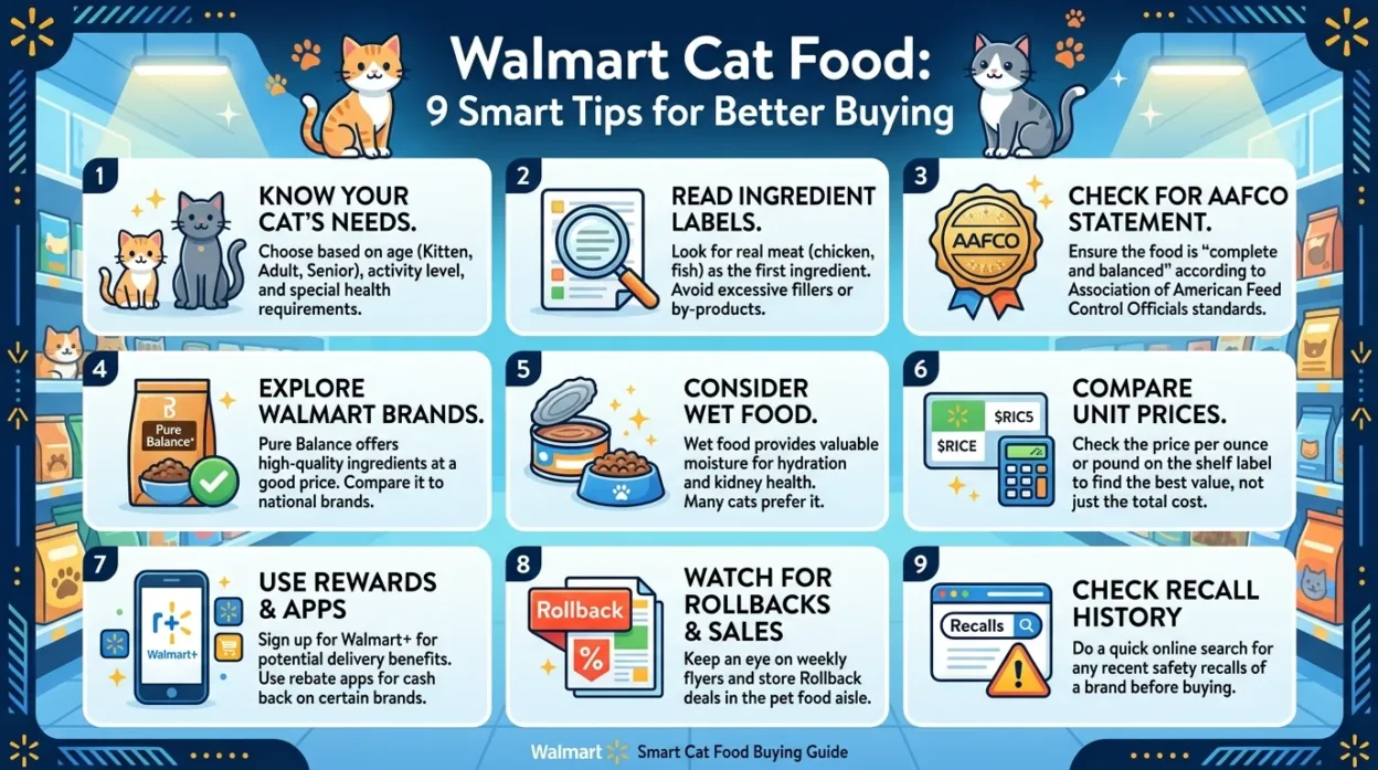 Walmart cat food buying guide with wet and dry food options