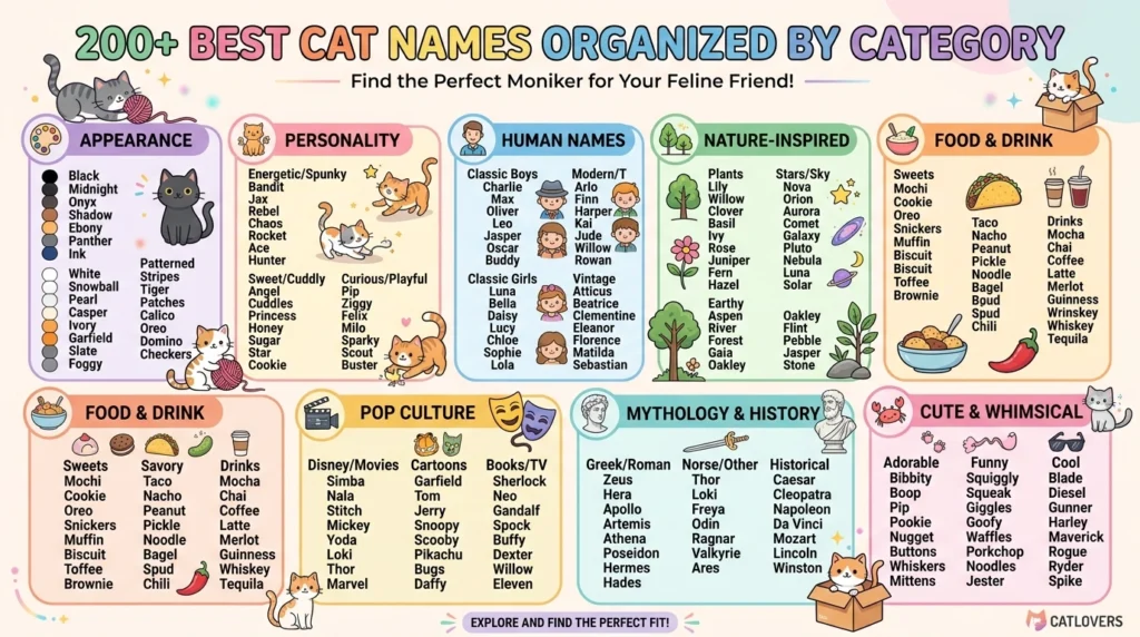 200+ Best Cat Names Organized by Category