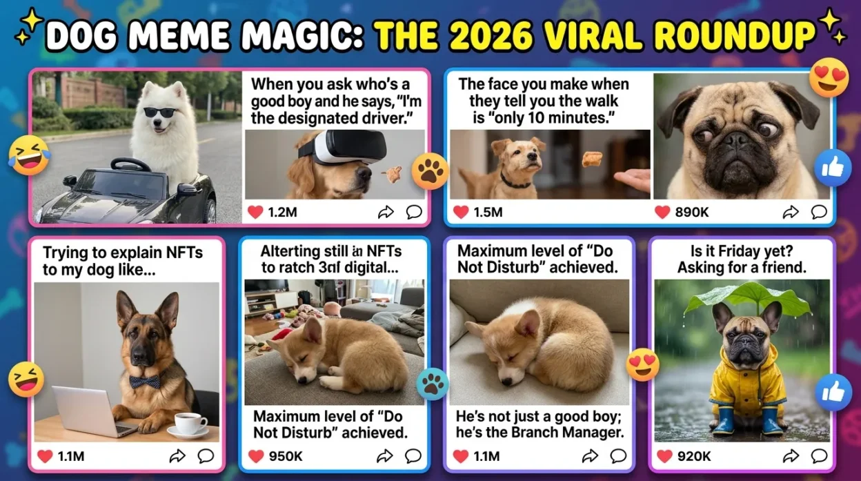 Funny dog meme collection showing viral dog expressions and captions
