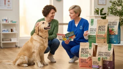 Best dog food for allergies showing hypoallergenic ingredients and happy healthy dog