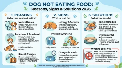 Dog not eating food sitting in front of a full bowl looking away