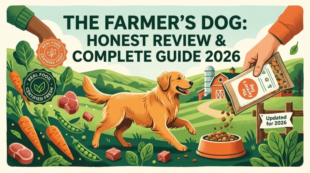 The Farmer's Dog fresh dog food meal pack with real ingredients displayed