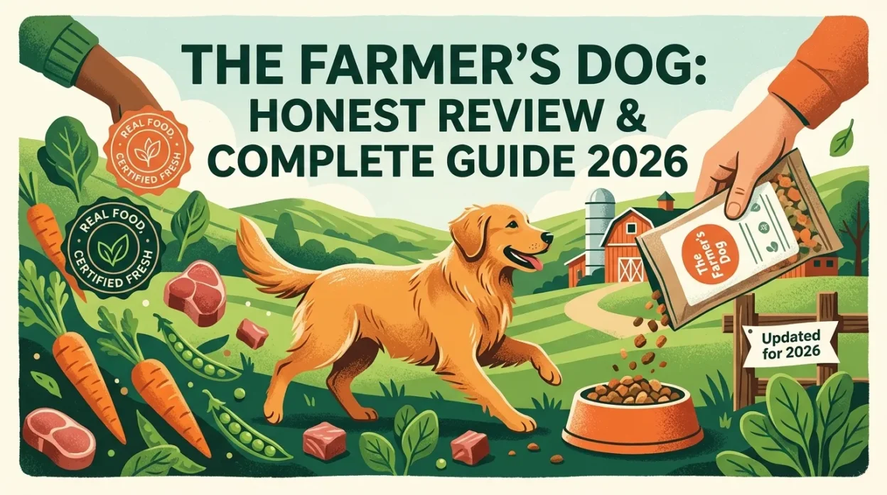 The Farmer's Dog fresh dog food meal pack with real ingredients displayed
