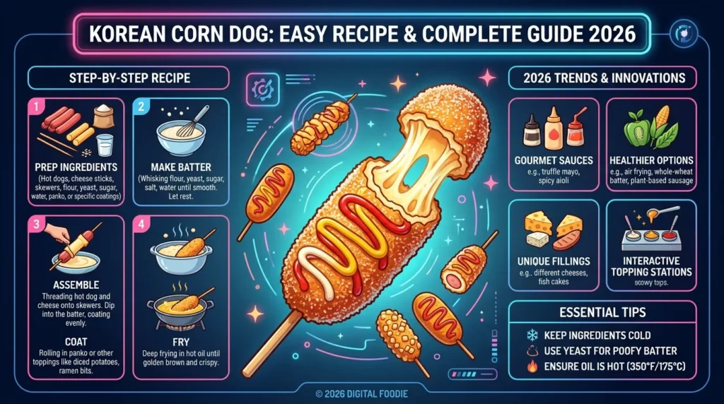 Korean corn dog coated in crispy batter with mozzarella cheese pull