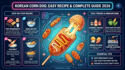 Korean corn dog coated in crispy batter with mozzarella cheese pull