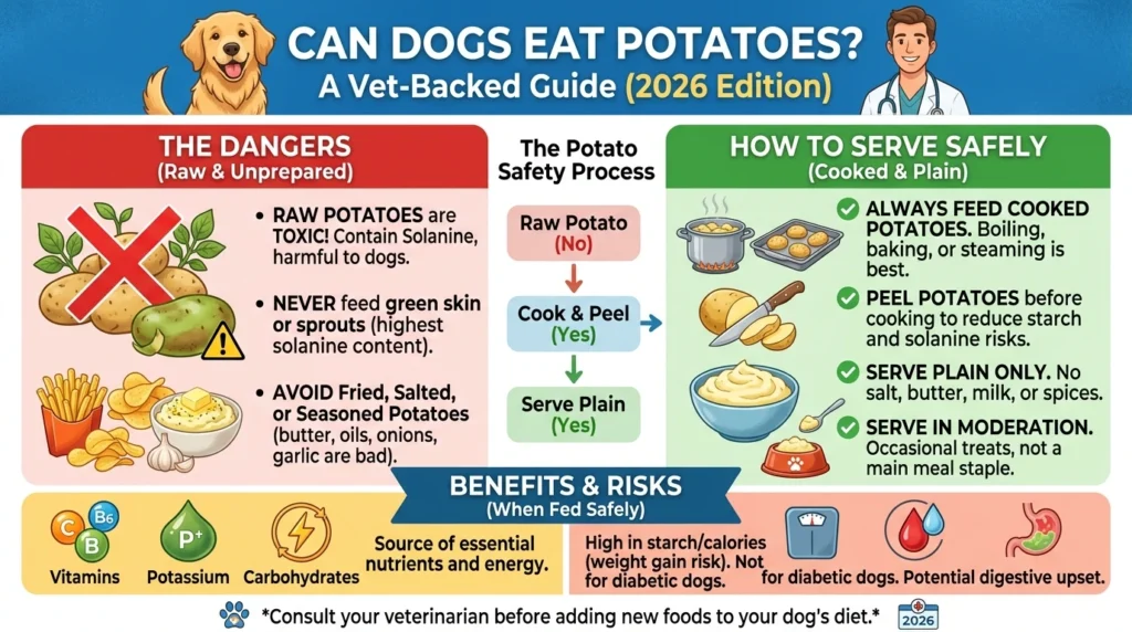 Can dogs eat potatoes dog looking at cooked potato on plate