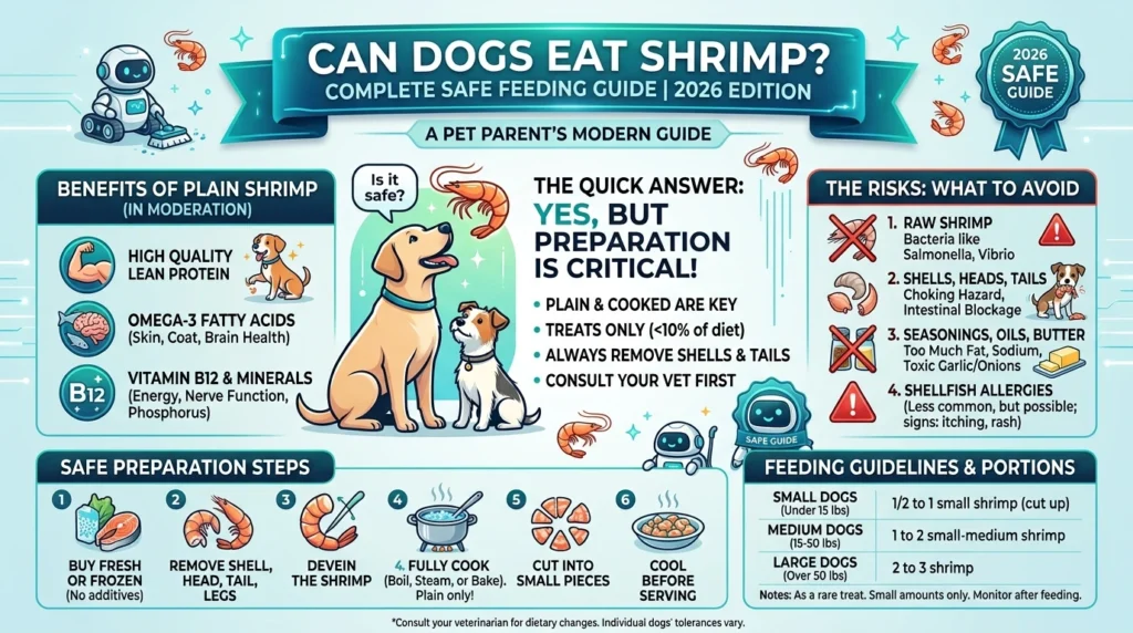 Plain, properly cooked and peeled shrimp is a safe, protein-rich treat for dogs but preparation method and seasoning make all the difference between a healthy snack and a health risk.