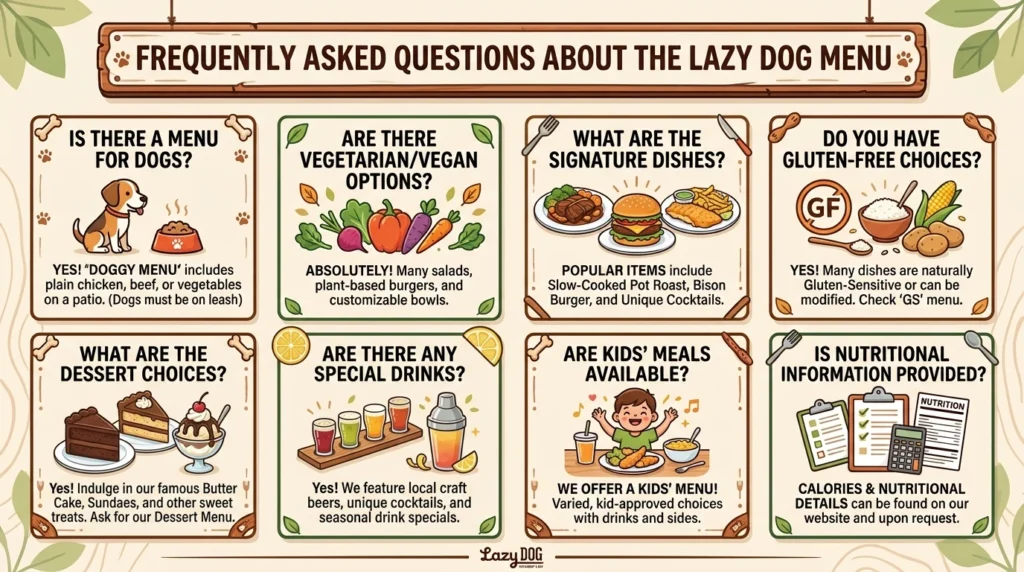 Frequently Asked Questions About the Lazy Dog Menu